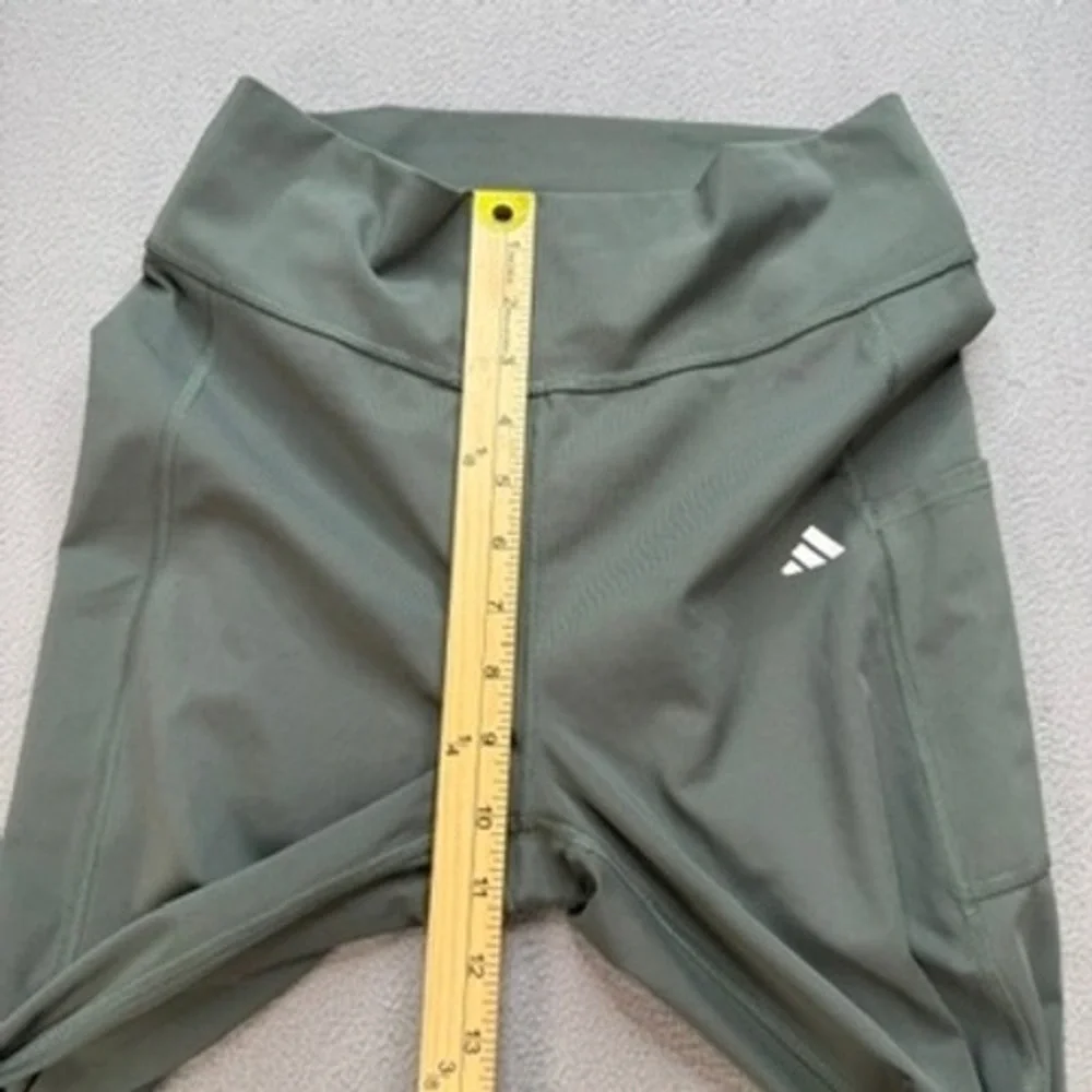 Adidas Leggings Tight Fit Yoga Gym Pants Large Olive Green Pocket High Rise